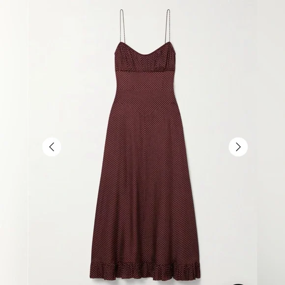 NWT! Doen Rosaria gathered polka-dot silk-blend midi dress - L - Picture 3 of 11